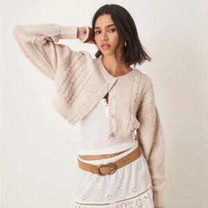 Free People Heritage Cropped Cardigan Sweater Crystal Grey Size Large NWT